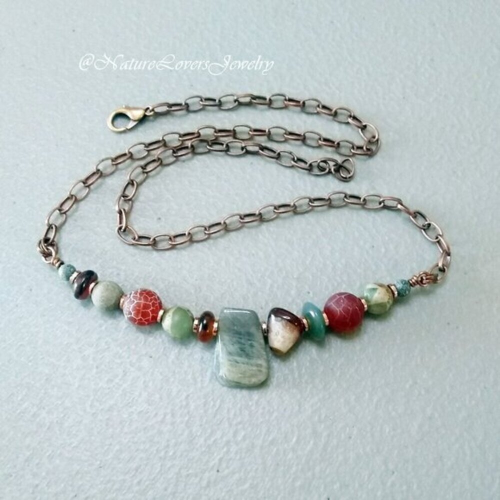 Asymmetrical Choker! Semi-Precious Stone Beads + Copper! Uniquely Handmade!